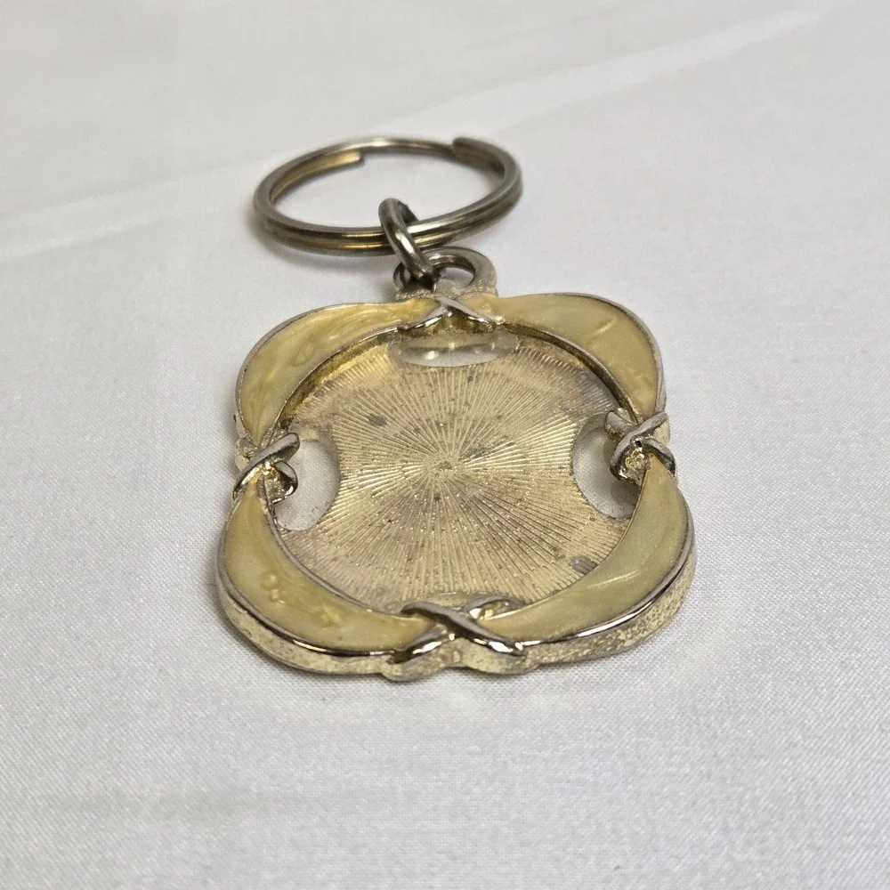 Photo Frame Keychain Charm Enamel Details Crown Mark Gold Tone Vintage 2